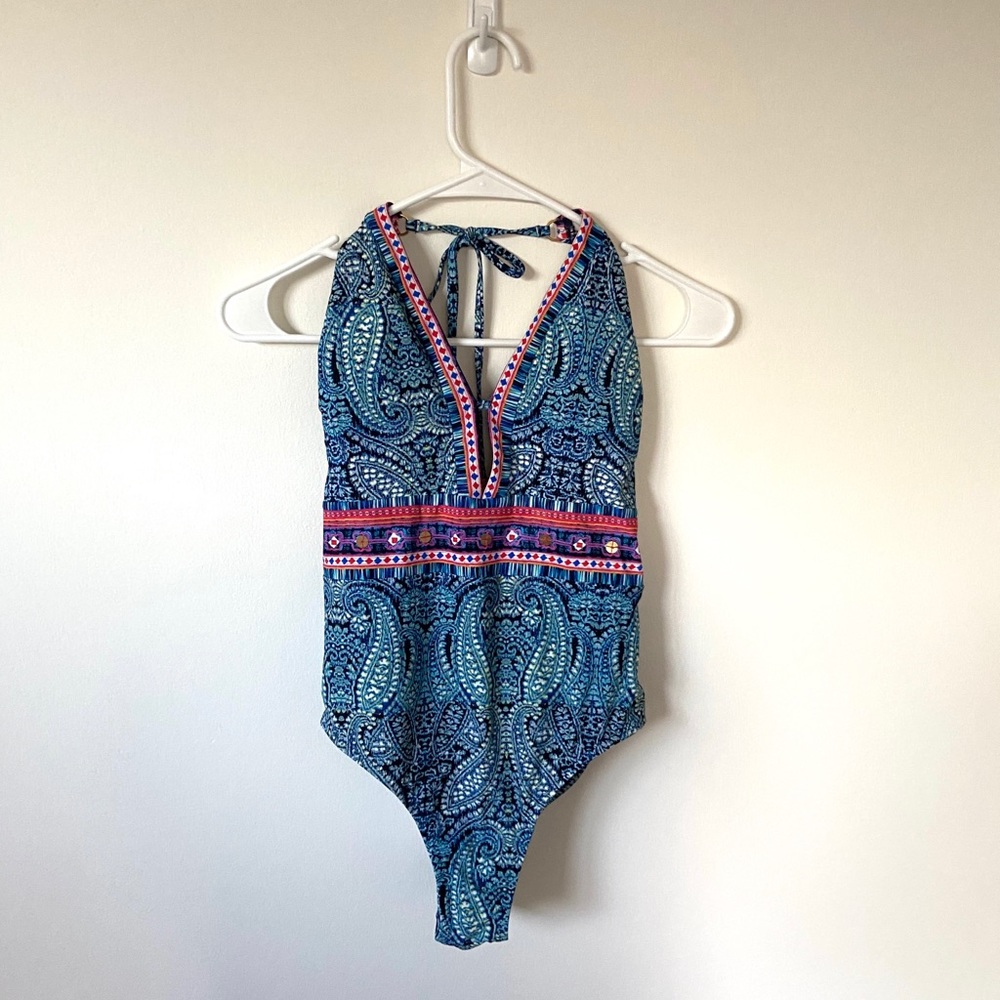 Nanette Lepore indigo paisley goddess one piece
